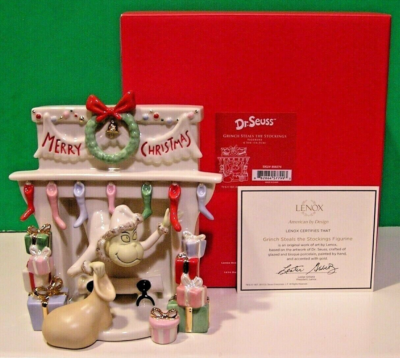 LENOX GRINCH STEALS THE STOCKINGS Whoville Fireplace sculpture NEW
