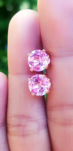 2.80ct Genuine Natural Baby Pink Sapphire 14K Solid Yellow Gold Stud Earrings - Picture 4 of 5