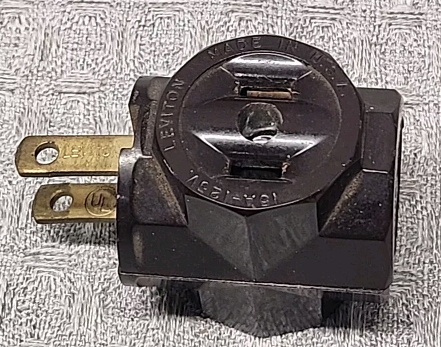 Vintage Leviton 2 Prong Electric 3 Way Adapter Brown 10A 250v~15A -125v