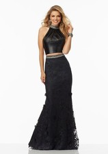 SR674A MORI LEE SZ  2 BLACK 2 PIECE BEAD PROM BEADED PARTY HOMECOMING DRESS GOWN