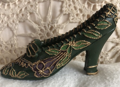 Vintage Resin Collectible Shoe Beautiful Dark Green Lovely Design Gold - Picture 4 of 12