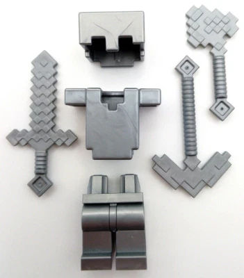 Eisen Silber Rüstung Helm Beine Schwert + LEGO® Minecraft Minifigur Zubehör Neu