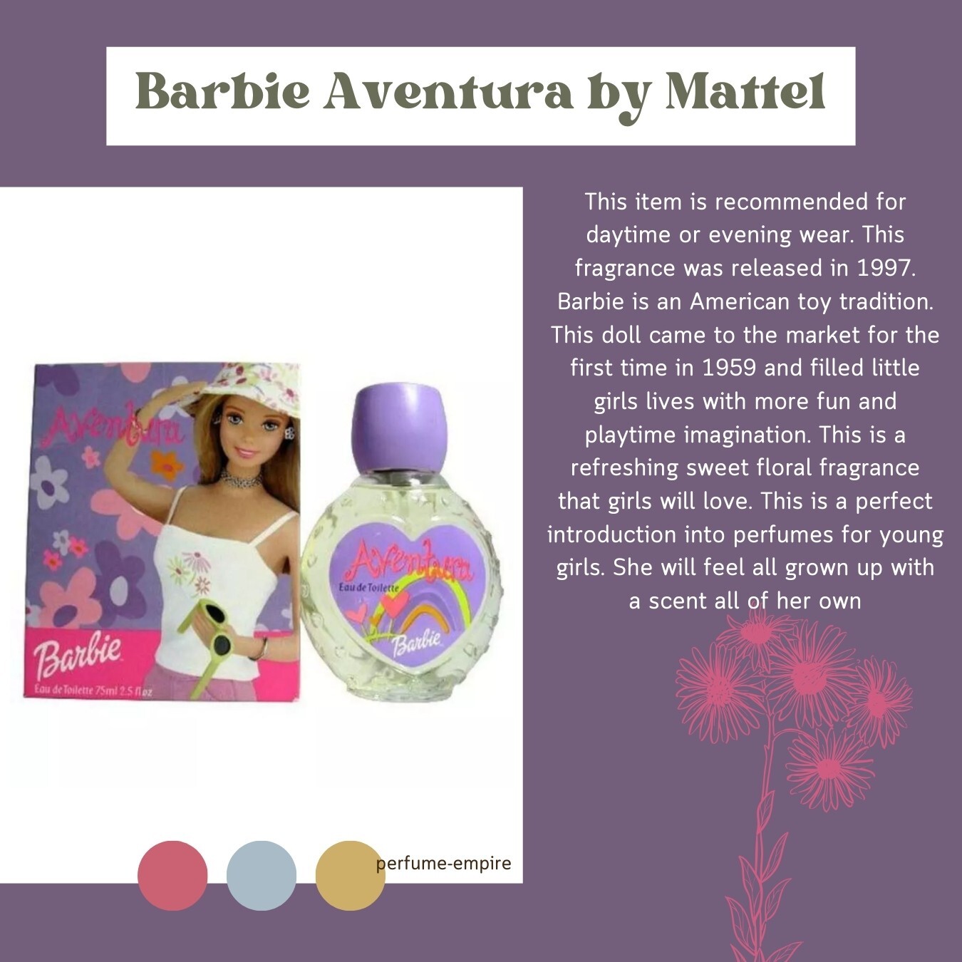 Barbie Aventura for Girls kids by Mattel EDT Spray 2.5 oz BRAND NEW IN BOX