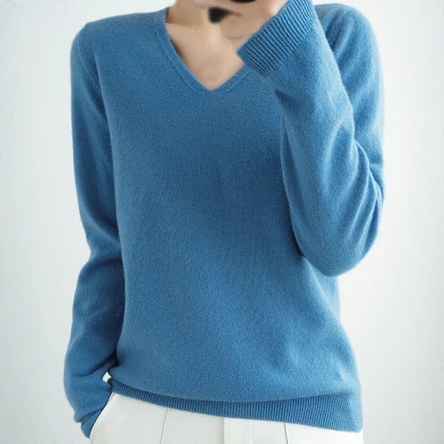 Mujeres Nuevo Suéter Sólido de Cachemira Primavera Manga Larga Informal Moda Suéteres Suaves