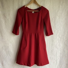 Zara Trafaluc Red Dress A Line Back Cutout 3/4 Sleeves Pockets Women’s M