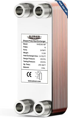#ad ALORAIR 16 Plate 3quot;x8quot; Brazed Plate Heat Exchanger 3 4quot; MPT Ports316L St.Steel $49.99