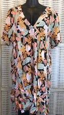 NWT CupShe Womens Sundress Beach Cover up Black Leaf Pink Mint Midi Dress Small.