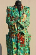 Indian Hand Block Women Long Night Wear Shirt Floral Robes Kimono Bathrobe Print