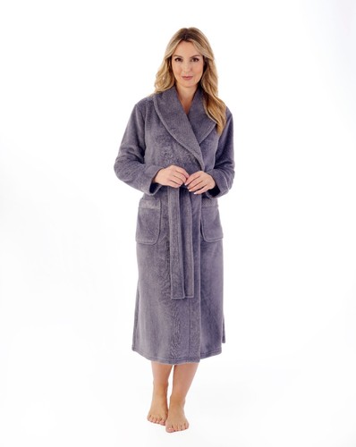 Ladies Dressing Gown Waffle Collar Fleece Dressing Gown Tie Waist - HC4302 - Picture 7 of 12