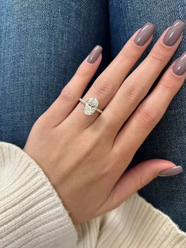 2.70 CTW Oval Cut Moissanite Hidden Halo Engagement Ring 14k White Gold Plated - Picture 5 of 11