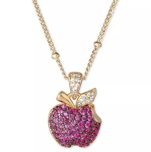 Disney Snow White APPLE Necklace 18k Gold Sterling NEW in Gift Box