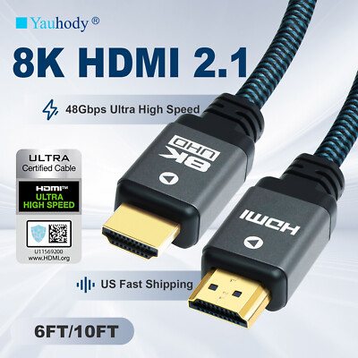 10ft 8K HDMI 2.1 Cable Cord 48Gbps High Speed UHD 4:4:4 HDTV 3D Dolby HDCP HD
