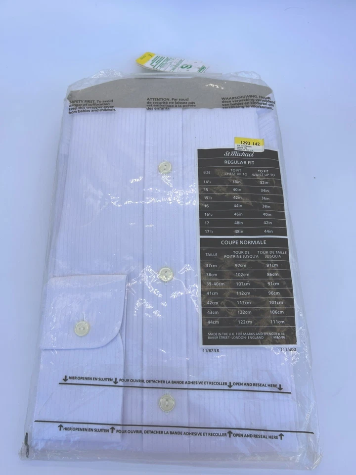 Vintage St Michael Shirt Mens Marks & Spencer 16" Long Sleeve Dress White Stripe - Image 3 of 4