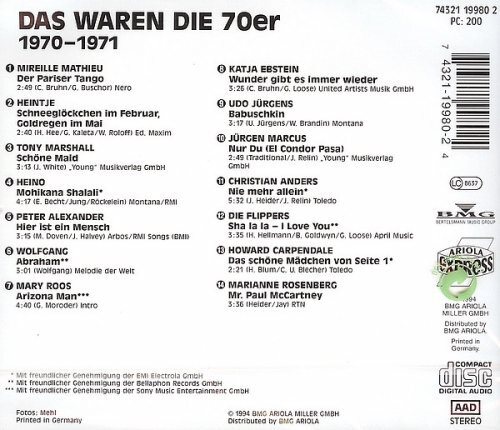 V/A Das waren die 70er 1970-1971 Vol. 1 - CD, Mireille Mathieu, Heintje u.v.a. - Bild 2 von 2