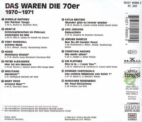 V/A Das waren die 70er 1970-1971 Vol. 1 - CD, Mireille Mathieu, Heintje u.v.a. - Bild 2 von 2