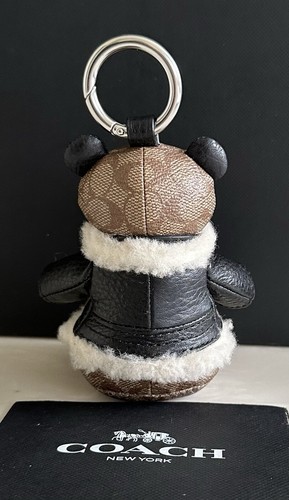 NWT COACH SIGNATURE BEAR WITH MOTO LEATHER JACKET BAG CHARM C1677 - Afbeelding 6 van 12