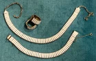 Vtg Milk Glass Collar Necklace w/ Matching Bracelet Earrings 60's Jewelry Set