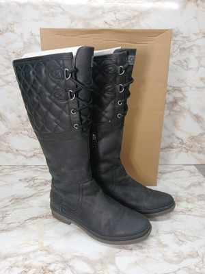 UGG Boots Womens 7.5 Black Elsa Deco Quilt Tall Waterproof Winter Zip 1013484