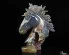 7.1" Agate Amethyst Geode Hand Carved Crystal Horse Sculpture, Crystal Healing