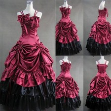 Medieval Vintage Burgundy Victorian Prom Dress Corset Layered Pleated Ruffle Bow
