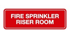 Standard Fire Sprinkler Riser Room Sign Red - Small 5 Pack