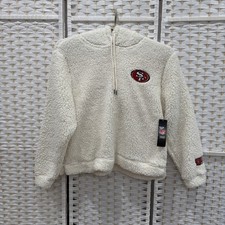 San Francisco 49ers Women  s Large Fluffy Sherpa Cream Beige Pullover Hoodie, NEW