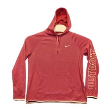 Nike Dri-FIT Hoodie Womens Medium Red Just Do It Sleeve Pullover Thumbholes Gym