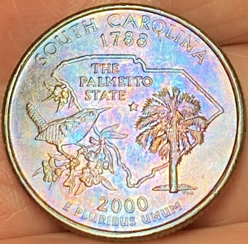 2000-P S. Carolina State Quarter Beautiful Lustrous Gold/Rainbow Toned Coin #36 - Picture 7 of 12