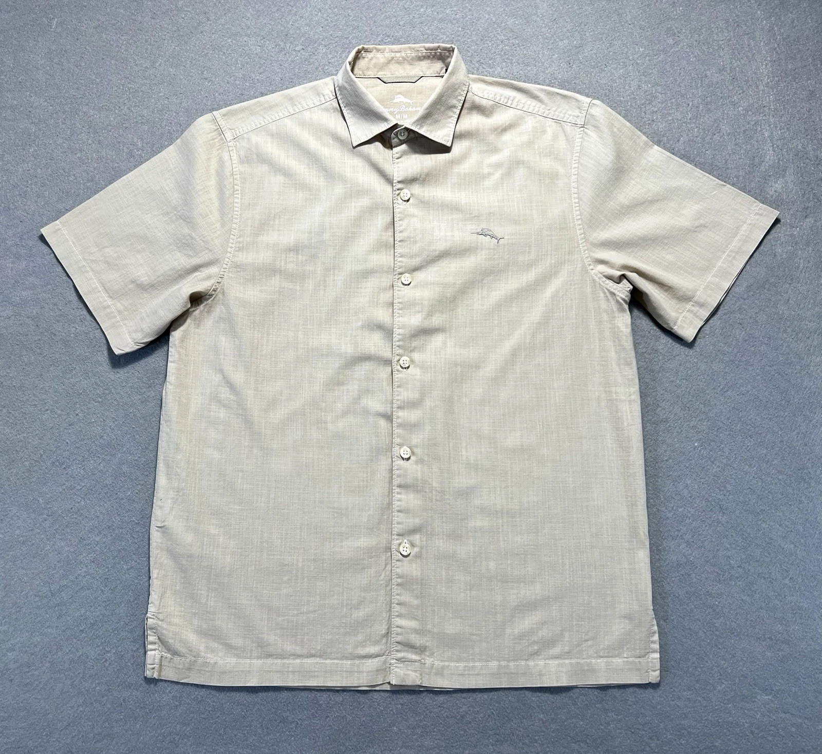 Tommy Bahama Men’s Medium Beige Tan Button Front Casual Shirt Island Style