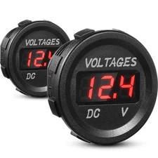 2 Pieces DC 12V Car Voltage Gauge LED Display Waterproof Voltmeter Digital Ro...