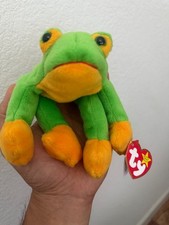 Ty Beanie Baby Smoochy the Frog 1997 Single Thread Mouth Errors MWMT Ships Free