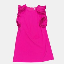 GLAM Ruffle Sleeve Mini Dress Womens Medium Hot Pink EUC Pleated Shift Lined