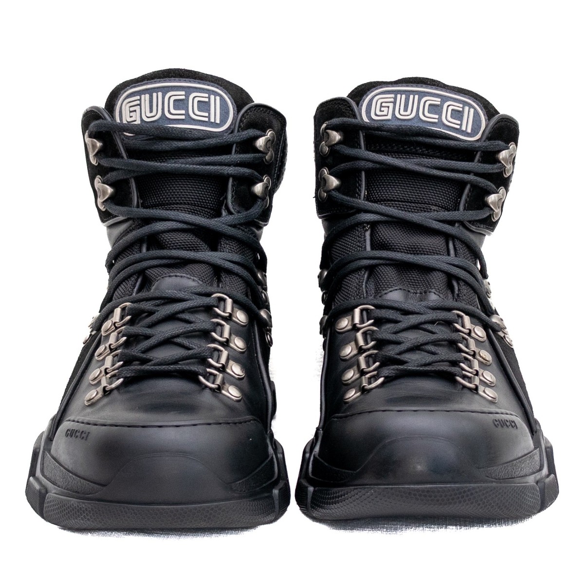 Gucci Flashtrek Black Leather High Top Hiking Boots Mens Size UK 7