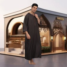 Arab Men Long Robe Dishdasha Kaftan Dubai Embroidery Jubba Thoub Thobe Saudi New
