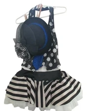 Halloween Dance Costume Size MC Back/White BLING Competition Hat Tie 10-12 Med