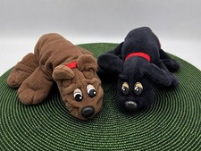 Vintage Tonka Pound Puppies Plush Lot Brown Black Dogs Red Collar 1986 6 -8