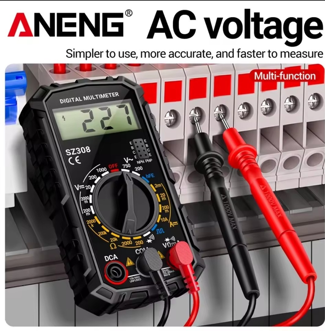 Multimètre numérique compact ANENG SZ308 avec testeur de diode et écran rétroéclairé