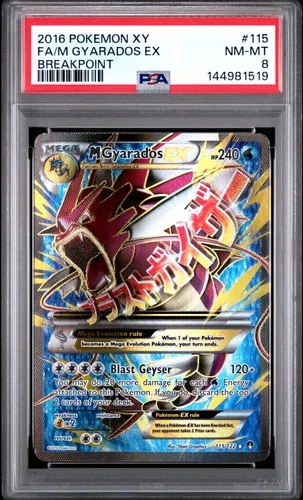 2016 POKEMON XY BREAKPOINT #115 FULL ART/M GYARADOS EX PSA 8