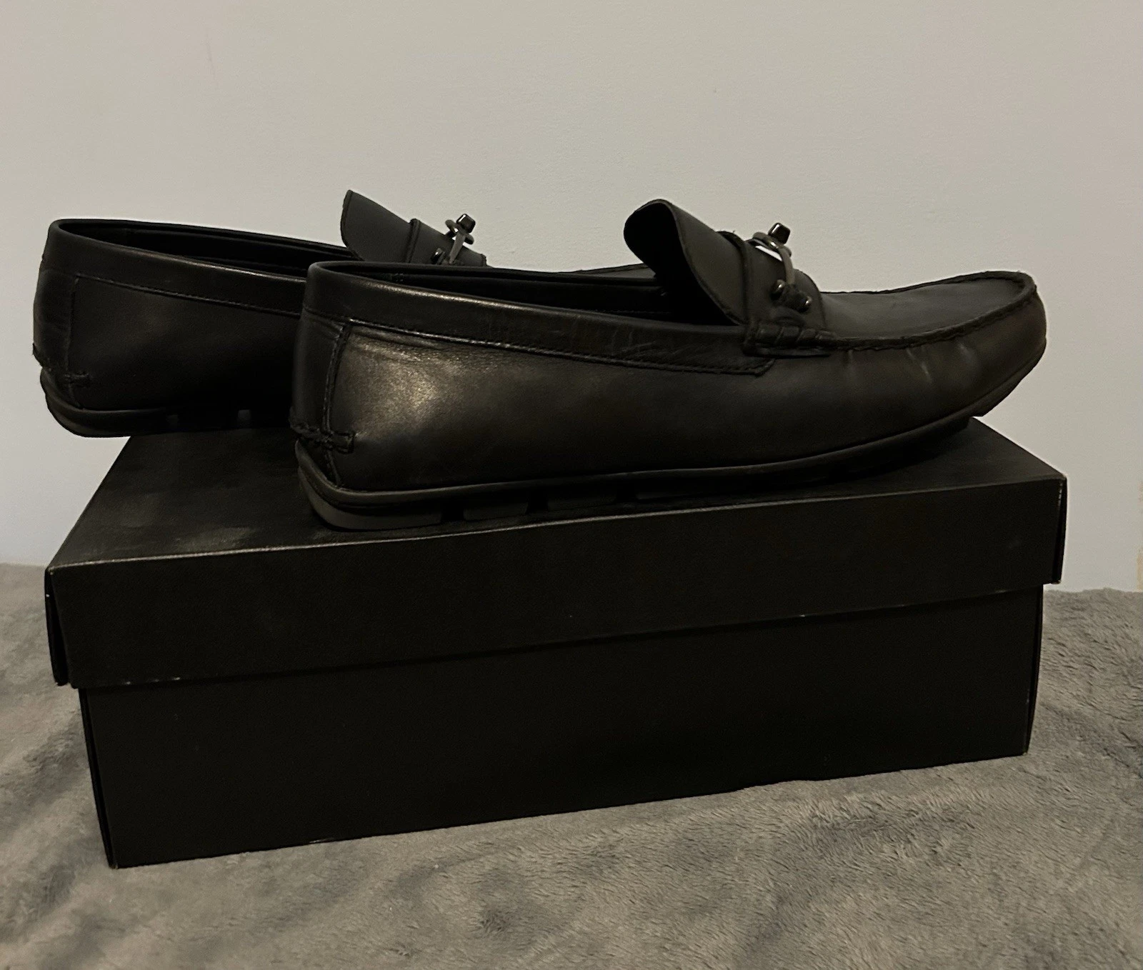 Scarpe eleganti mocassino Coach Mott Driver FG2984 in pelle nera da uomo taglia 11D usate in ottime condizioni