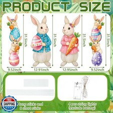 Bencailor 4 Pcs Easter Outdoor Decorations Bunny Yard Stake Signs with LED Li...