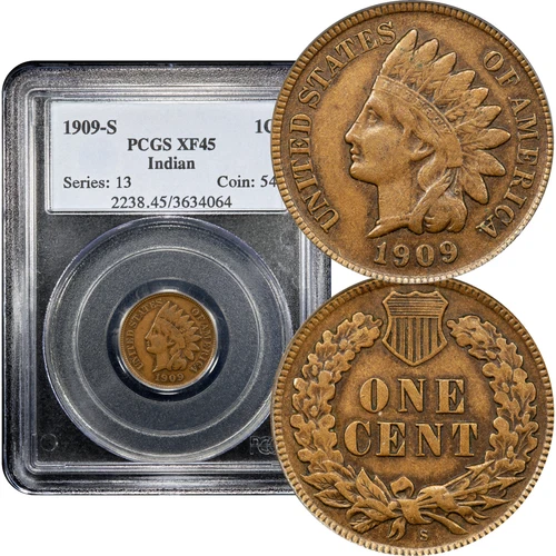 1909-S Indian Cent 1c PCGS XF45 BN