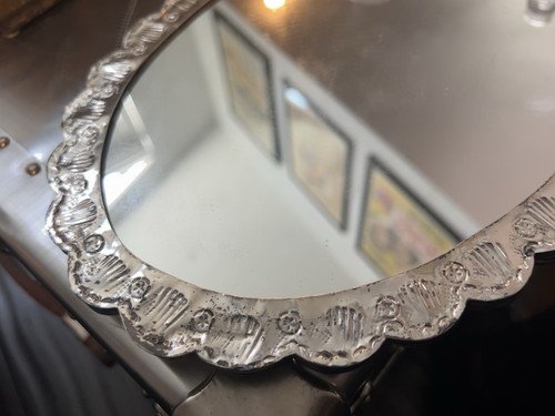 Vintage 900 Sterlingsilber hängender türkischer ovaler Hochzeitsspiegel Repoussé von Siam - Bild 3 von 13