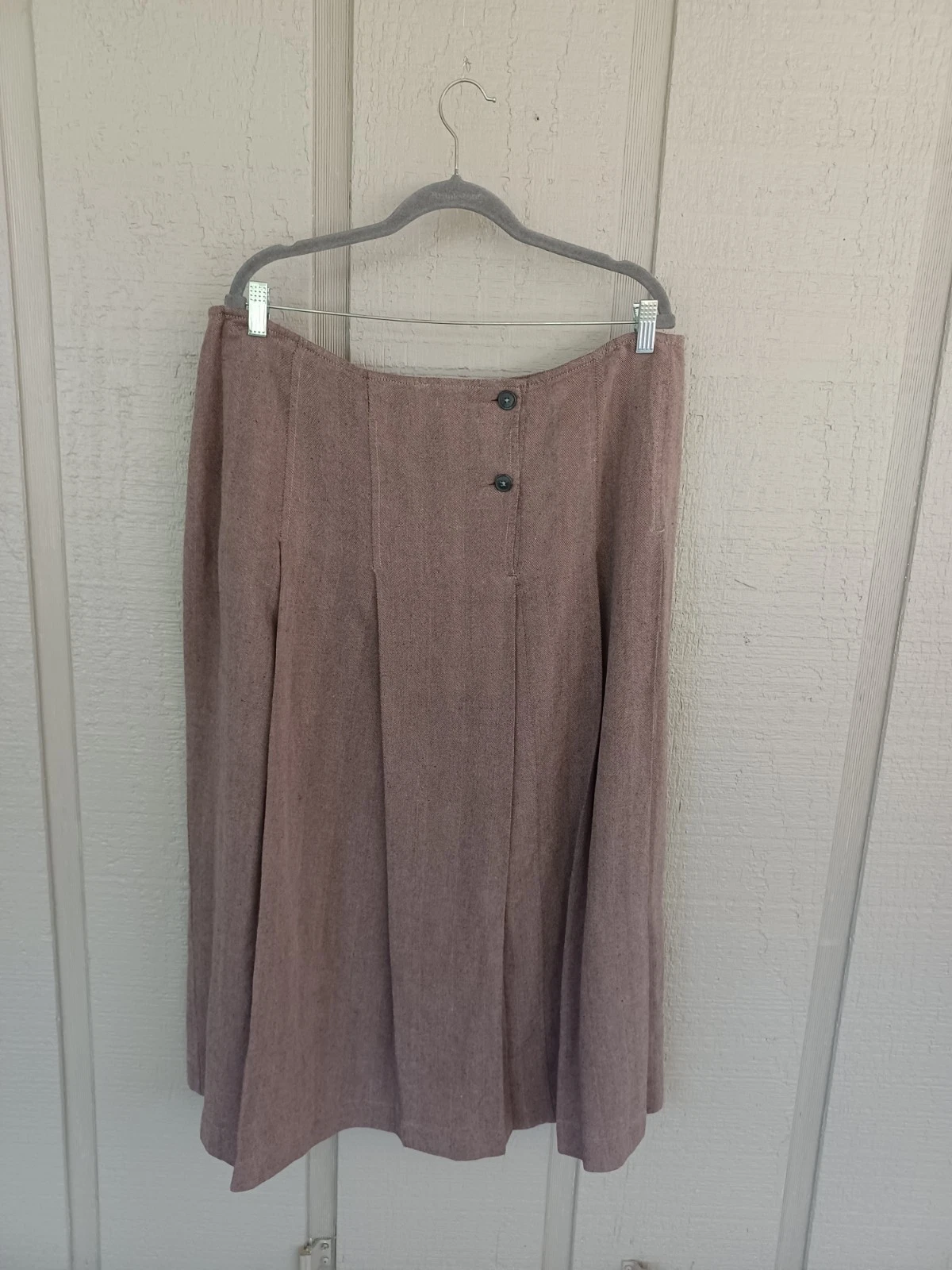 Poetry Pleated Skirt Size 16 Women Linen Wool Blend Minimalist Button