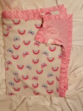 Parents Choice Pink Rainbow Butterfly Baby Blanket Minky Dot Satin Trim EUC