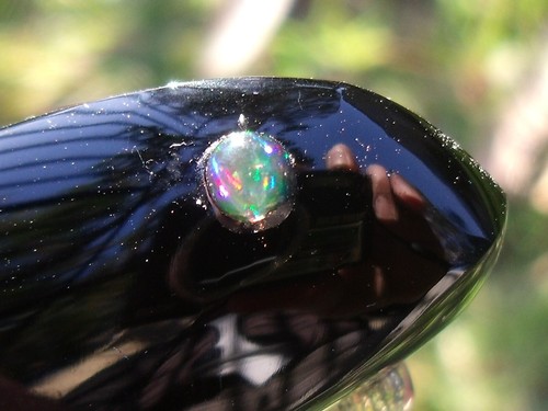 850 CTS Black Obsidian Turtle with Cantera Fire Opal Inlay - Picture 7 of 23
