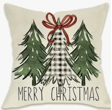 WINTER TREES MERRY CHRISTMAS Throw Pillow Cover Winter Holiday Home Decor
