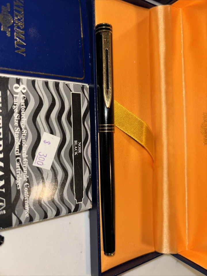 Pluma Estilográfica Waterman Exclusiva Laca Negra Oro 18K Nuevo en Caja Francia Foto 2 de 4