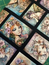 ENCHANTED FAIRY PORTRAIT PATCHES BLACK BY QT FANTASY FAIRIES FABRIC HALF YARD