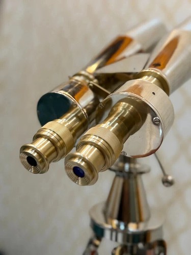 1920' Century Nautical Naval Brass Victorian Binoculars in Chrome/Nickle Tripod - Picture 7 of 13