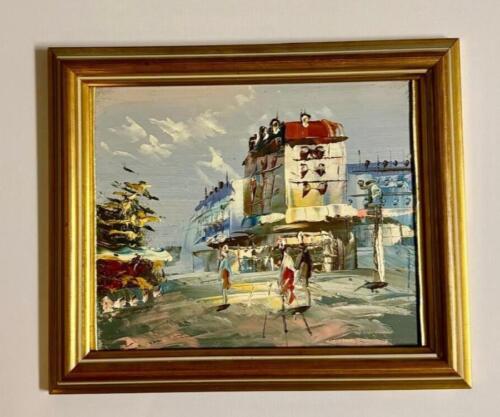 Dipinto olio su tela originale con cornice - scena di strada con figure e architetto - Foto 2 di 6